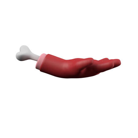 Cartoon red devil halloween chopped off hand with bone. 3D Rendering