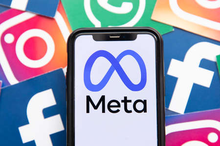 LONDON, UK - October 2021: Facebook social media company changes its corporate name to Metaのeditorial素材