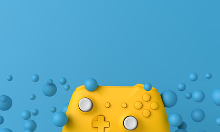 Video game concept. Gaming controller with lots of blue spheres. 3D Renderingの写真素材