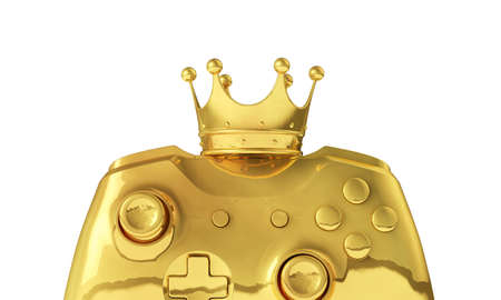 Video gaming gold winning medal. Game controller with a golden crown. 3D Renderingの写真素材