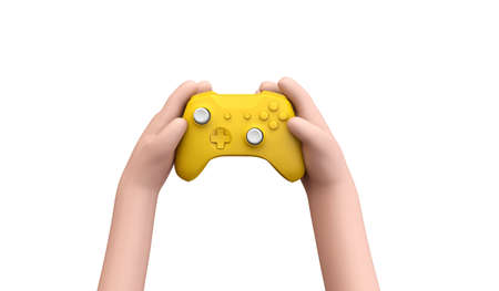 Cartoon style hands holding a video game controller. 3D Rendering