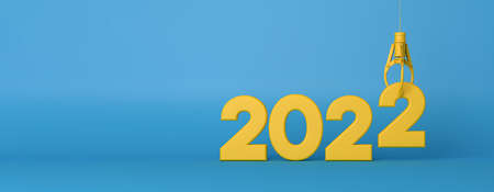 2022 new year background. Crane lifting number 2 into position. 3D Render