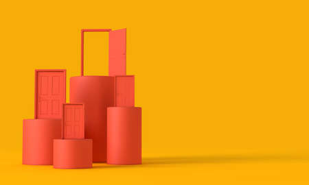 Business opportunity concept. Different doors on podiums. 3D Renderingの写真素材