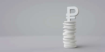 Russian ruble currency symbol with a stack of coins. 3D Renderingの写真素材