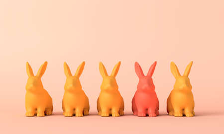 Cute easter bunnny background. Line of colourful rabbits. 3D Renderingの写真素材