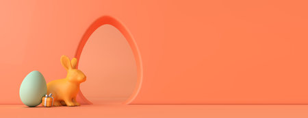 Easter background with bunny rabbit and easter egg. 3D Rendering
