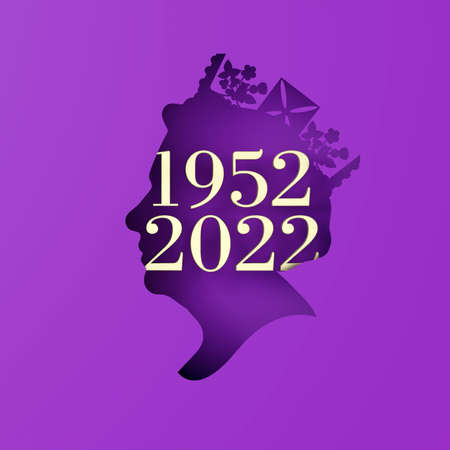 The Queens Platinum Jubilee celebration background with side profile of Queen Elizabethの写真素材