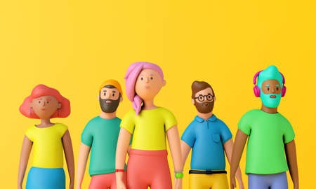 Group of diverse people standing together. 3D cartoon character style. 3D Renderingの写真素材