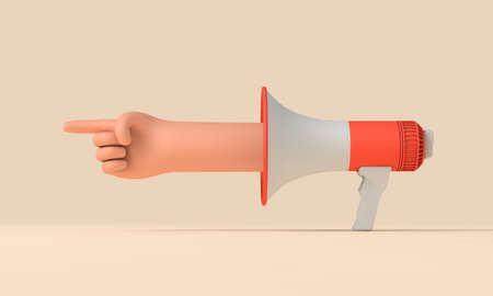 Pointing hand coming from a megaphone. 3D renderingの写真素材