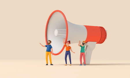 Character using a megaphone. Business announcement. 3D Renderingの写真素材