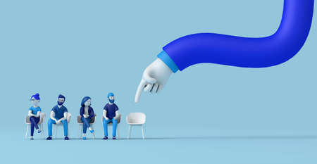 Hand pointing to an empty chair. Job vacancy concept. 3D Renderingの写真素材