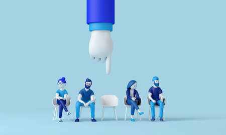 Hand pointing to an empty chair. Job vacancy concept. 3D Renderingの写真素材