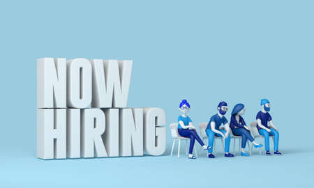 Business hiring background. Team with now hiring text. 3D Renderingの写真素材