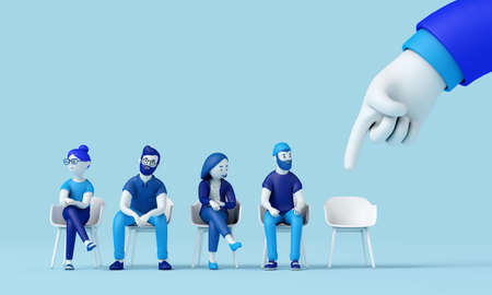 Hand pointing to an empty chair. Job vacancy concept. 3D Rendering