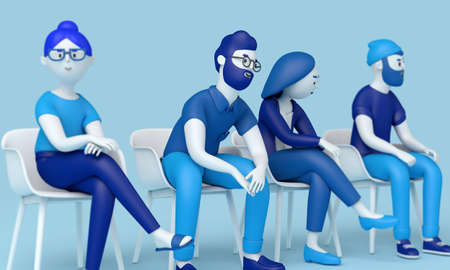 A team of professional people sitting in a line. 3D Renderingの写真素材