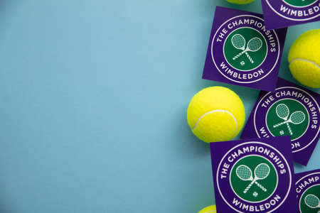 LONDON, UK - June 2022: Wimbledon tennis championships logo with tennis ballのeditorial素材