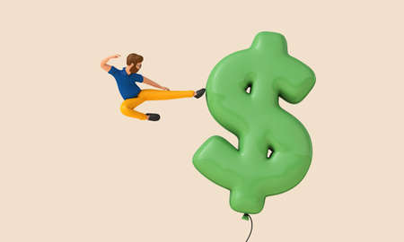 Businessman kicking a dollar sign balloon. 3D Renderingの写真素材
