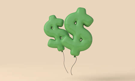Dollar currency sign floating balloon. Inflation concept. 3D Renderingの写真素材