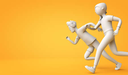 Man and woman running together. fitness training illustration. 3D Renderingの写真素材