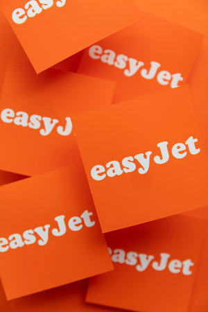 LONDON, UK - July 2022: Easy Jet airline company logo. Easy Jet are a British low cost airlineのeditorial素材