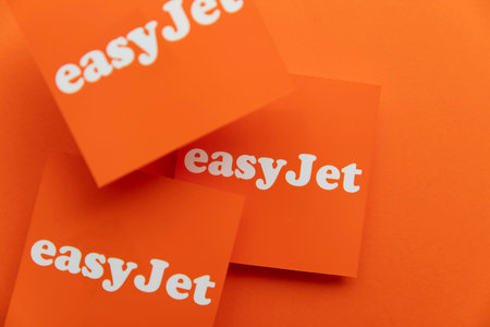 LONDON, UK - July 2022: Easy Jet airline company logo. Easy Jet are a British low cost airlineのeditorial素材