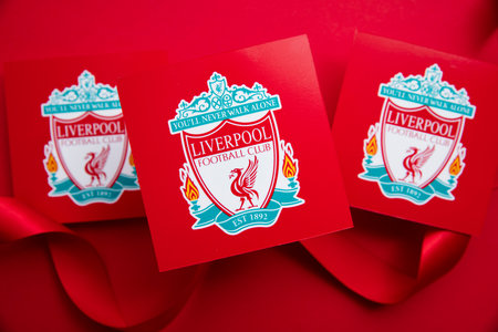 LONDON, UK - July 2022: Liverpool football club emblem. Liverpool are a Premier League teamのeditorial素材