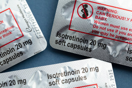 LONDON, UK - August 2022: packs of isotretinoin or roaccutane tablets used to treat severe acneのeditorial素材