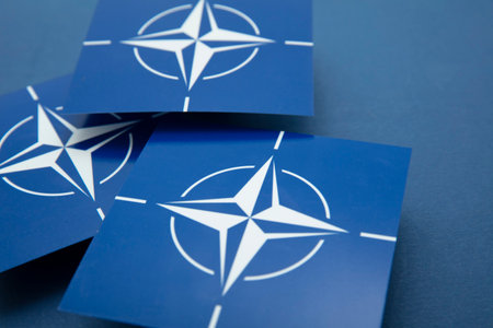 LONDON, UK - August 2022: Nato blue logo. Nato is a military alliance between a number of countriesのeditorial素材