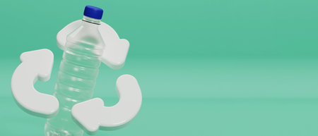 Waste plastic water bottle with a recycling symbol. 3D Rendering