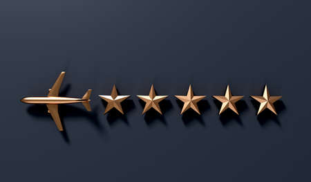 Five star luxury air travel service rating. Vip passenger experience. 3D Rendering