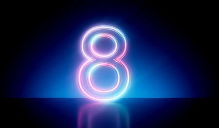 Number 8 neon glowing futuristic tube light. 3D Renderingの写真素材