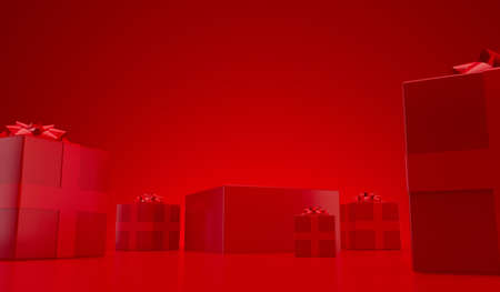 Minimal Christmas festive product display stage with podium and gift boxes. 3D Rendering