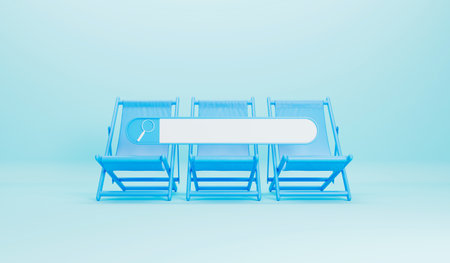 Online summer holiday search. Blank search bar with a deckchair. 3D Renderingの写真素材