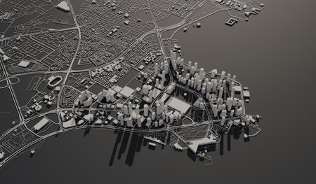 Doha, Qatar city map aerial view. minimal design. 3D Rendering