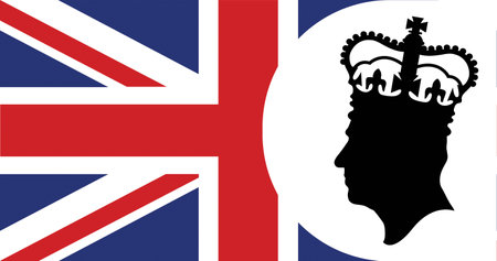 London, UK - September 2022: Side profile silhouette of King Charles III against a Union Jack backgroundのイラスト素材