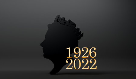 LONDON, UK - September 2022: A memorial poster of Queen Elizabeth II with dates born and died. 3D Renderingのeditorial素材