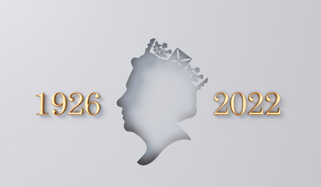 LONDON, UK - September 2022: A memorial poster of Queen Elizabeth II with dates born and died. 3D Renderingのeditorial素材