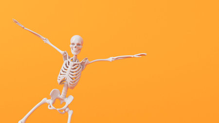 Fun halloween dancing skeleton character. 3D Renderingの写真素材