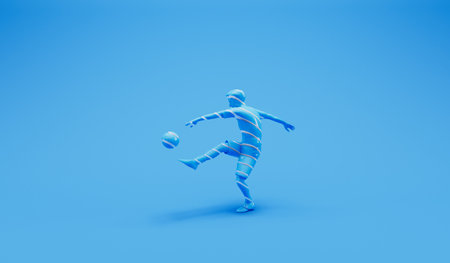 Abstract sliced football soccer player kicking a ball. 3D Renderingの写真素材