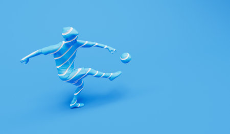 Abstract sliced football soccer player kicking a ball. 3D Renderingの写真素材