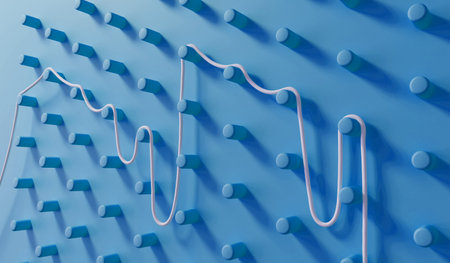 Abstract business problem solving concept. String finding route through a pin board. 3D Rendering