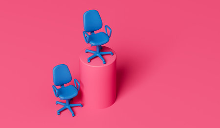 Blue chair on op of a pedestal. Leadership and development concept. 3D Renderingの写真素材