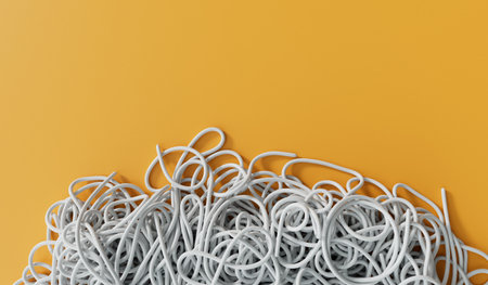A tangled pile of string or wire. Confusion and thought process concept. 3D Renderingの写真素材