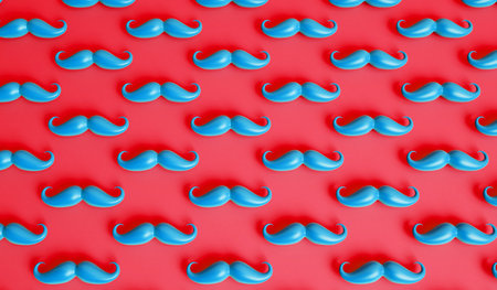 Mustache background. Lots of male mustaches on a blue background. 3D Renderingの写真素材