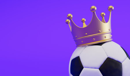 Golden soccer ball wearing a gold crown. Winning team concept. 3D Renderingの写真素材