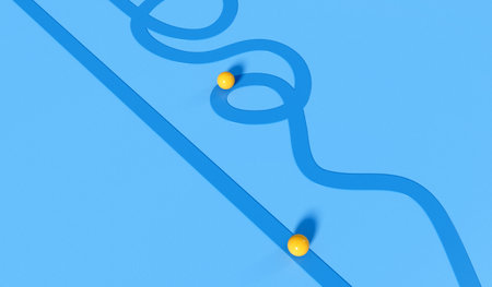 Straight line verses winding route. Path to success. Business strategic planning. 3D Rendering