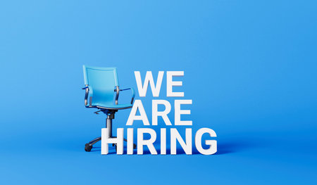 We are hiring text with an office chair. employment and occupation concept. 3D Renderingの写真素材