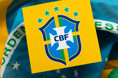LONDON, UK - December 2022: Brazil national football team Brazilian football confederation emblem...