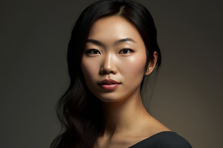 Close up portrait of a beautiful asian woman against a plain background. Generative aiの素材