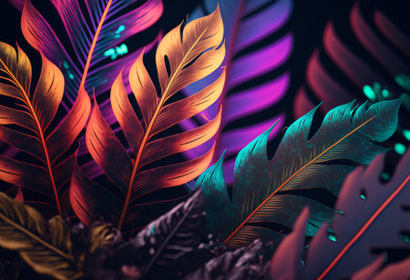 Abstract tropical leaf colourful background. Generative aiの素材